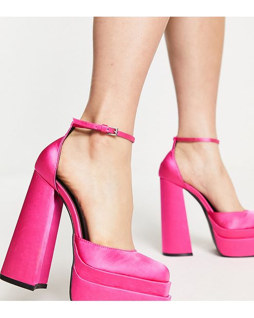 Daisy Street Exclusive double platform heeled shoes in bright satin