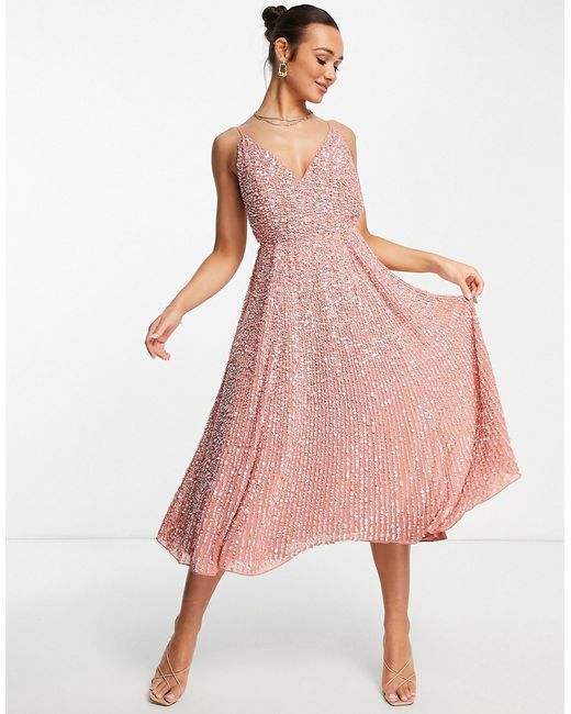 ASOS Edition embellished cami midi dress in dusky rose-
