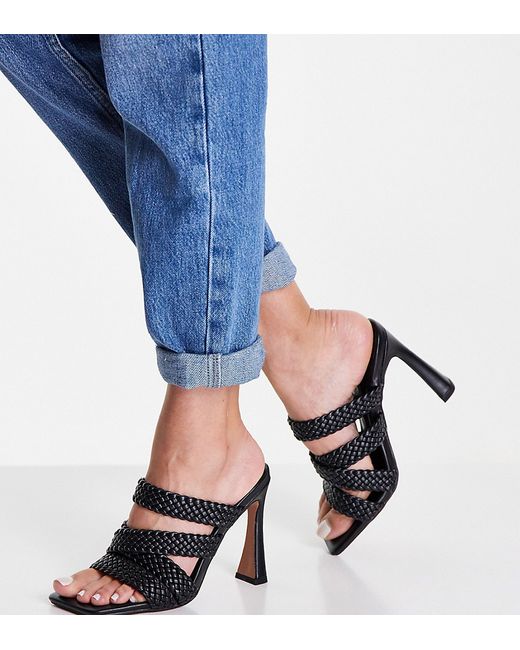 Asos Design Wide Fit Nuclear woven strappy high heeled mules in