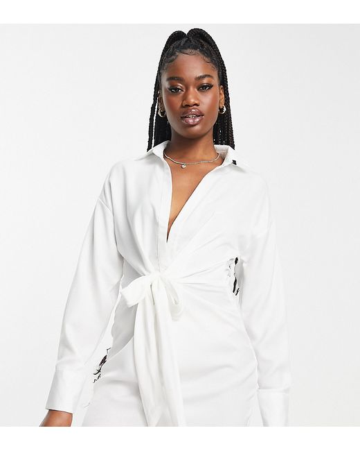 In The Style exclusive knot front shirt dress in