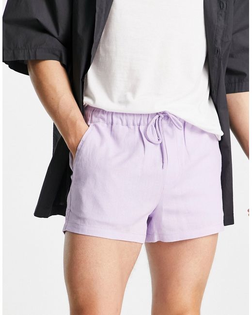 Asos Design slim shorter shorts in pastel lilac linen mix-