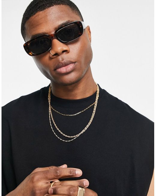 Asos Design mid rectangle sunglasses in recycled plastic with smoke lens tortoiseshell-