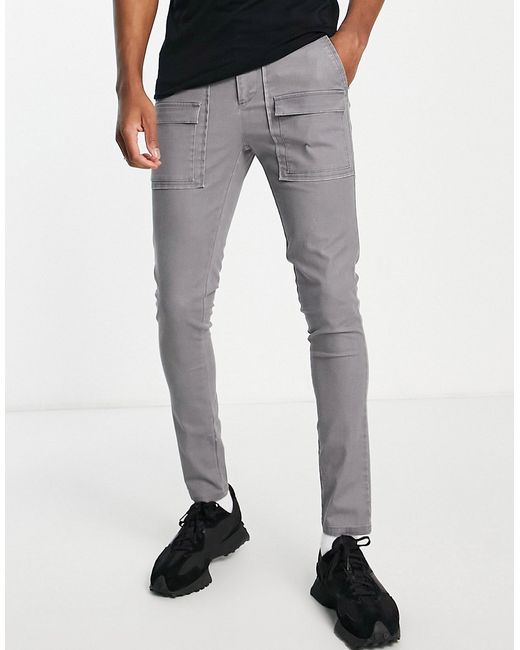 Asos Design super skinny pants with front pockets in charcoal-