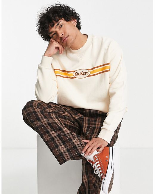 Kickers logo stripe sweatshirt in ecru-
