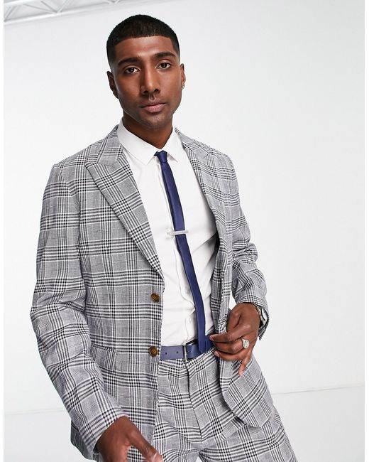 Selected Homme slim fit suit jacket check linen mix
