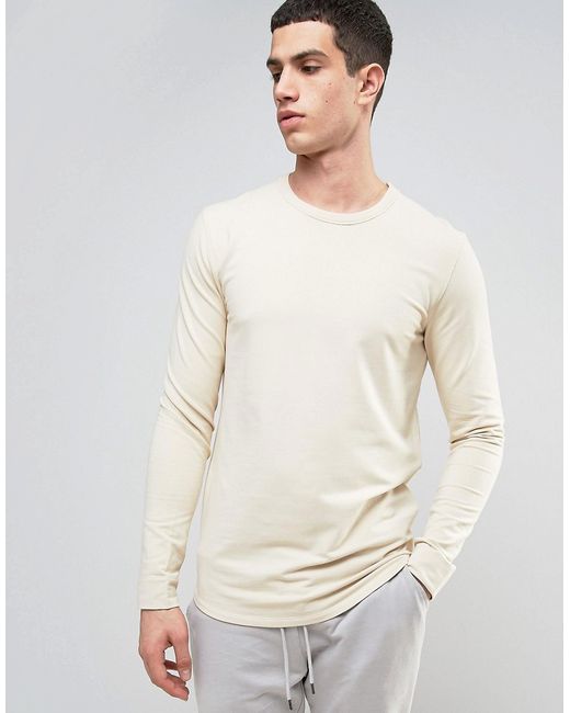 Selected Homme Longline Sweatshirt with Curved Hem and Back Stitch