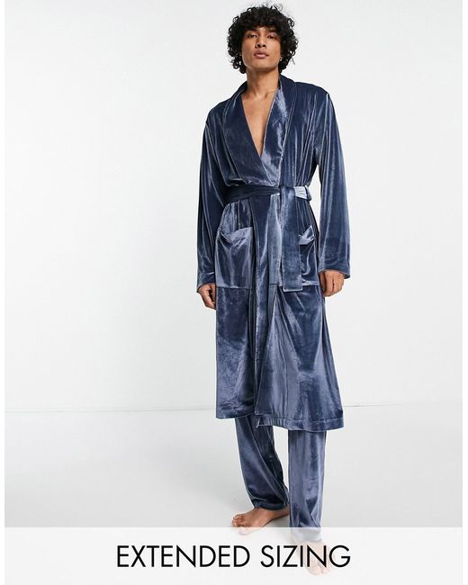 Asos Design velour robe in navy-
