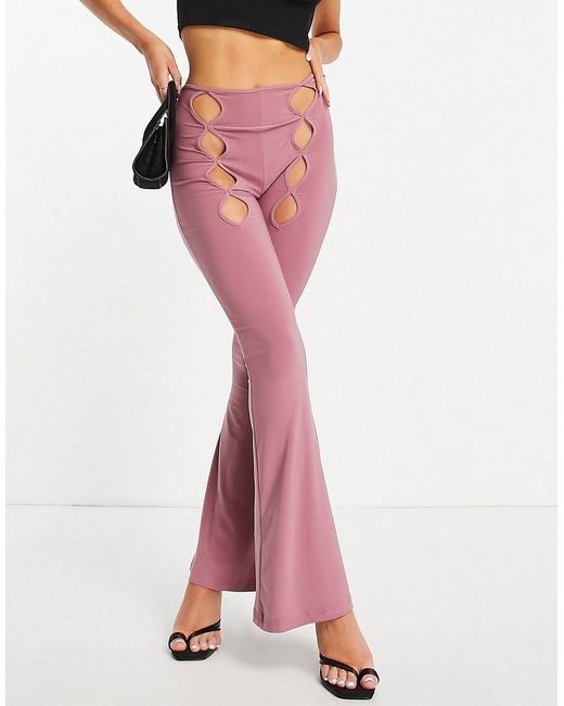 Rebellious Fashion cut out detail flare pants in dusty part of a set