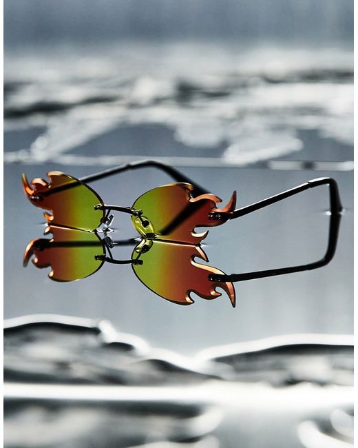 Asos Design rimless fashion sunglasses with flame design in ombre