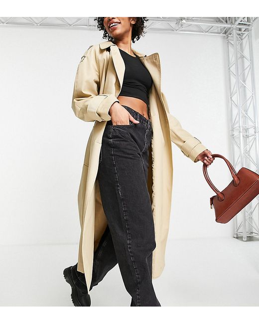 ASOS Tall DESIGN Tall longline trench coat in stone-