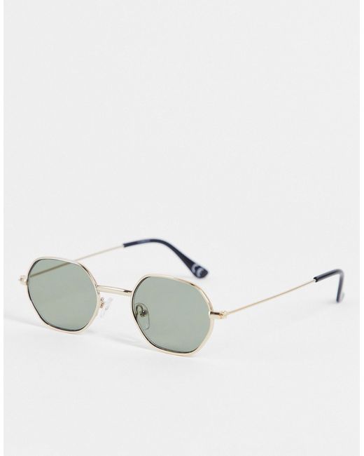 Asos Design 90s/Retro mini angled sunglasses in recycled metal with dark green lens