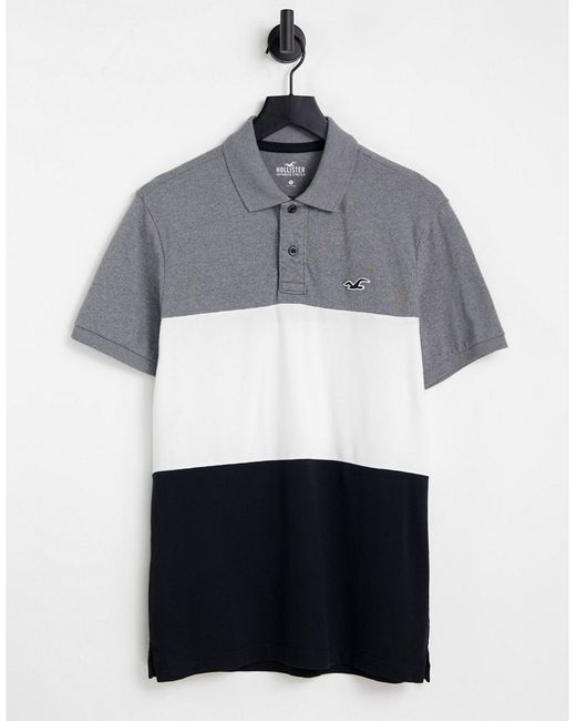 Hollister slim fit polo in gray/white chest block with logo
