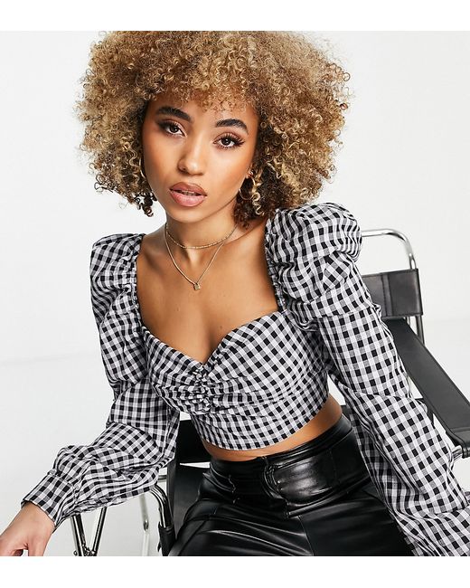 Missguided puff sleeve corset top in gingham