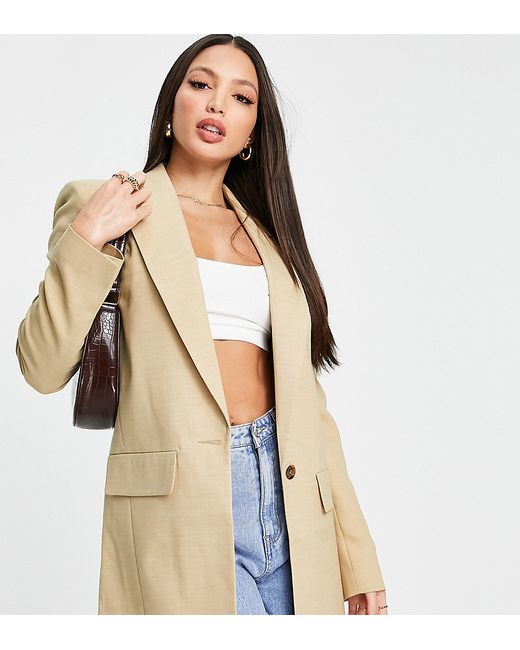 ASOS Tall DESIGN Tall long line perfect blazer in stone-