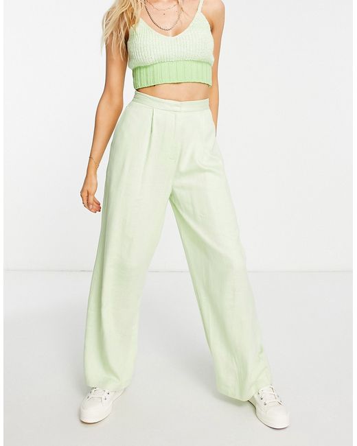 Asos Design Hourglass linen wide leg relaxed flare suit pants in lime-