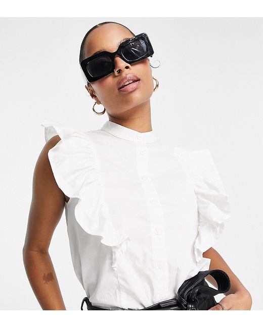 ASOS Petite DESIGN Petite sleeveless shirt with frill detail in ivory-