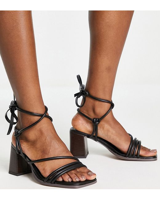 Asos Design Wide Fit Hollow strappy tie leg mid heeled sandals in