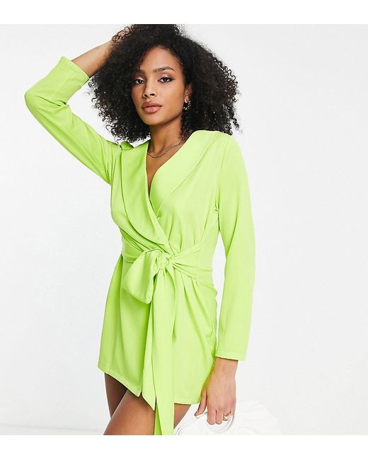 In The Style exclusive tie front blazer dress in lime-