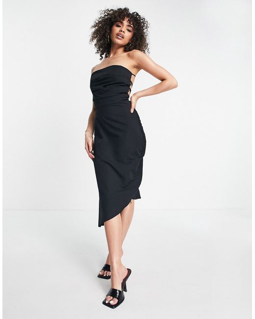 Trendyol ruched midi dress with strappy back detail-