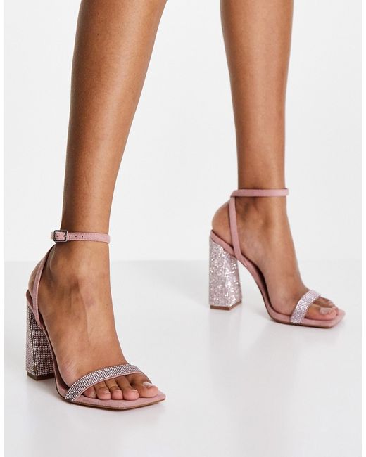 Asos Design Nora embellished barely there block heeled sandals in