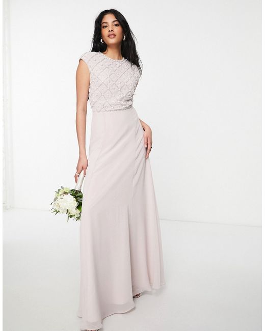 Asos Design Bridesmaid maxi dress with short sleeve in pearl and beaded embellishment-