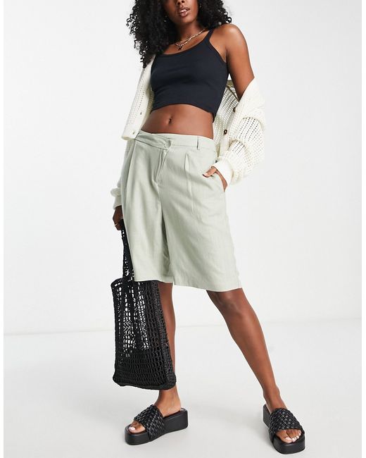 Vero Moda linen tailored city shorts in sage part of a set-
