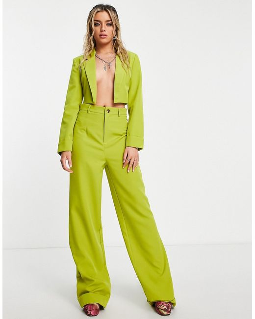 Public Desire cropped tailored blazer in lime part of a set-