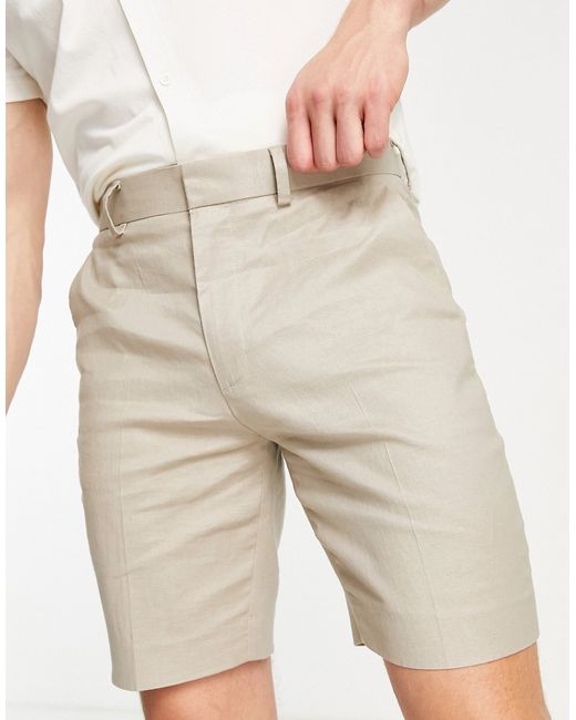 Asos Design skinny linen mix smart shorts in stone-