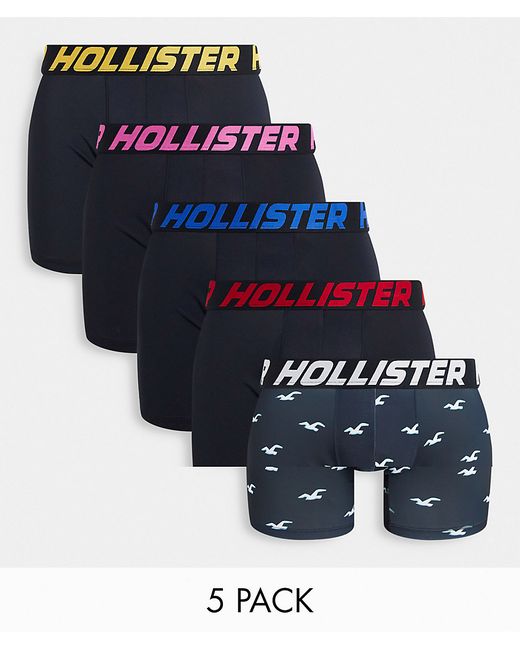 Hollister 5-pack active neon logo waistband plain and all-over icon print trunks in