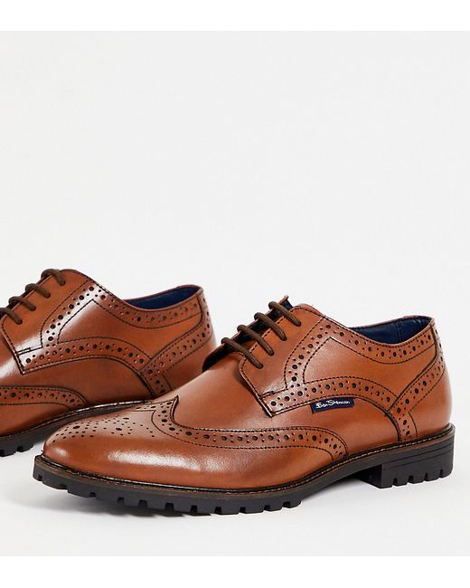 Ben Sherman wide fit chunky leather lace up brogues in tan-