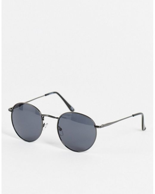 Asos Design recycled metal round sunglasses in gunmetal with smoke lens-