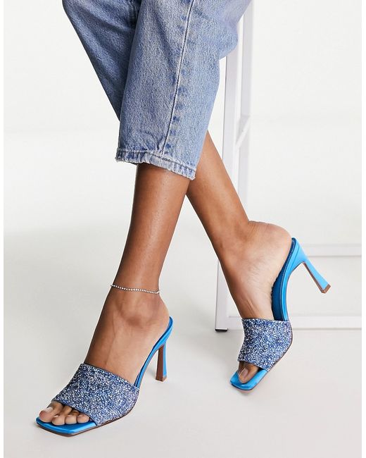 Asos Design Hattie mid heeled mule sandals in crystal