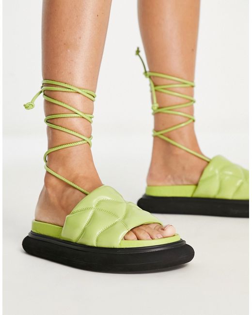 TopShop Peach padded flat sandal with ankle tie in lime-
