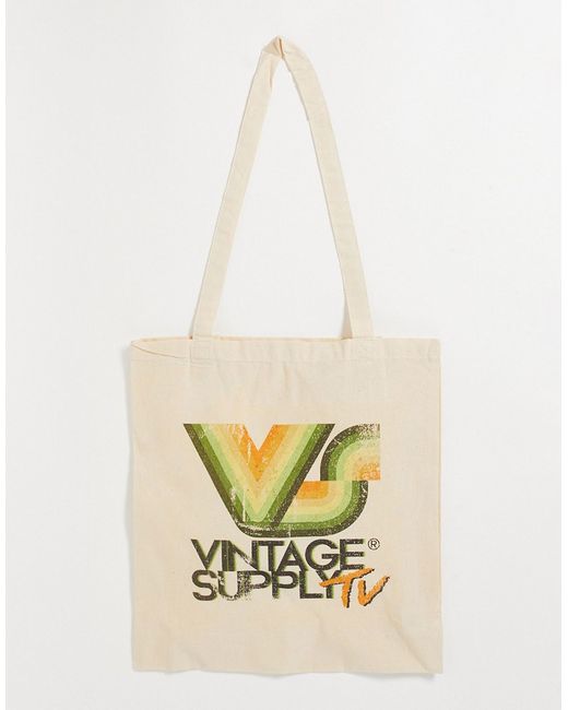 Vintage Supply tote bag in cream with tv print-