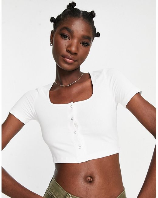 Asos Design fitted crop top with snap front in