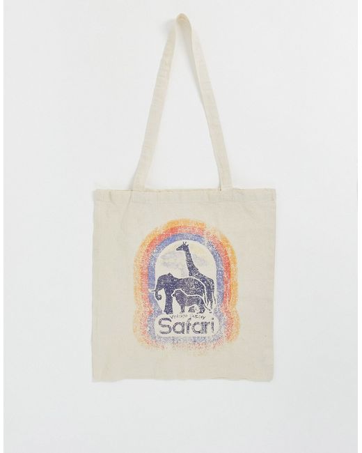 Vintage Supply tote bag in cream with safari print-
