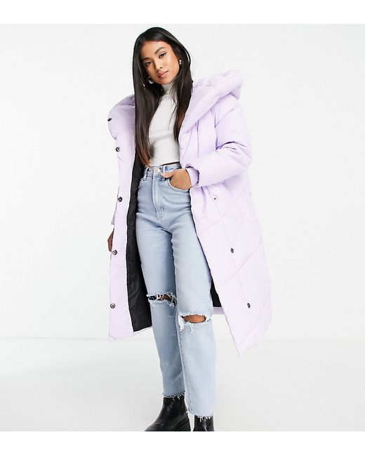 Noisy May Petite longline padded coat in lilac-
