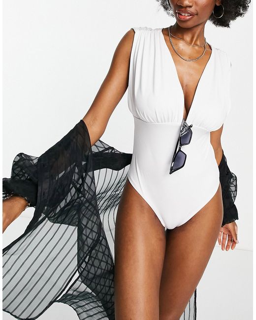 Asos Design Fuller Bust recycled gathered plunge swimsuit in