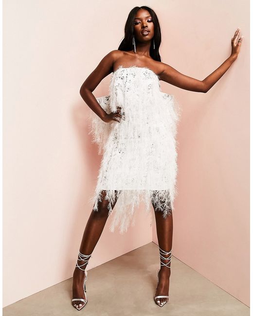 ASOS Luxe Wedding all over feather mini dress with embellishment and oversized bow in