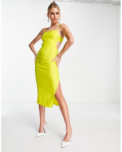 Asos Design structured strappy midi dress with open back in lime-
