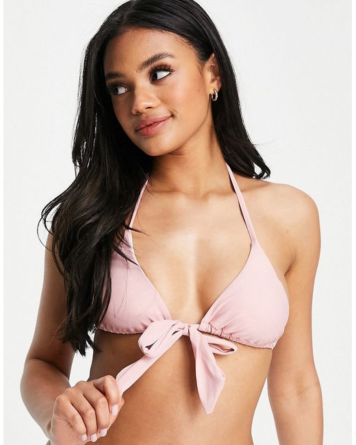 Missguided bikini top with thick tie side in rose-