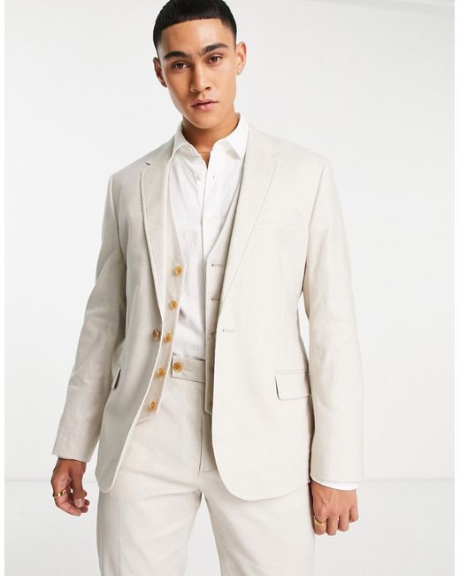 Asos Design slim linen suit jacket in stone-