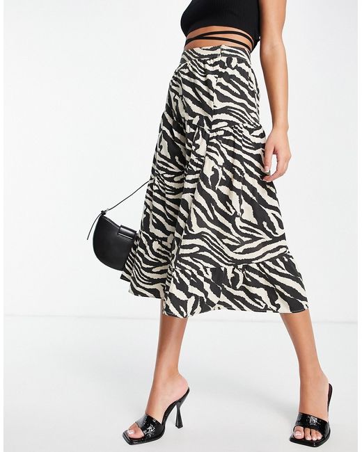 Whistles a-line midi skirt in neutral zebra-