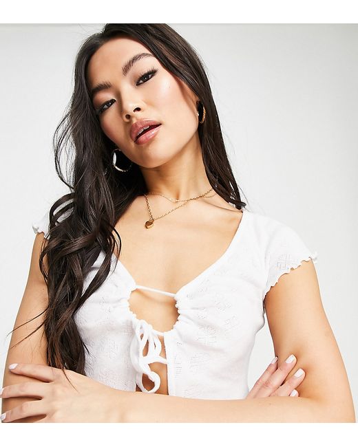 AsYou pointelle tie front crop top in