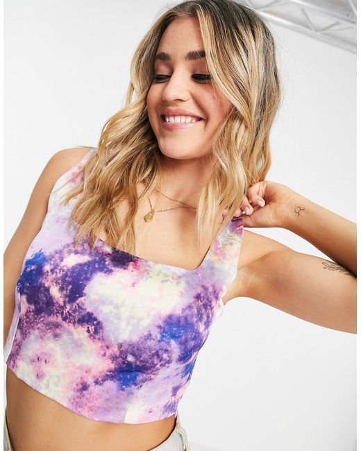 Collective The Label square neck crop top in abstract print part of a set