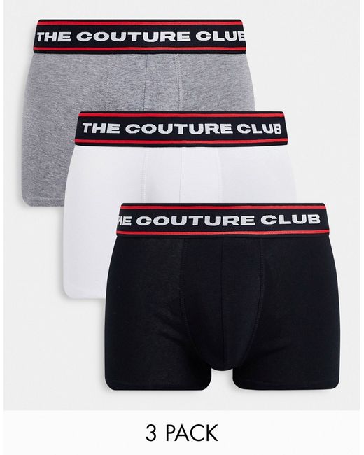 The Couture Club 3 pack boxers with red tipping in black white