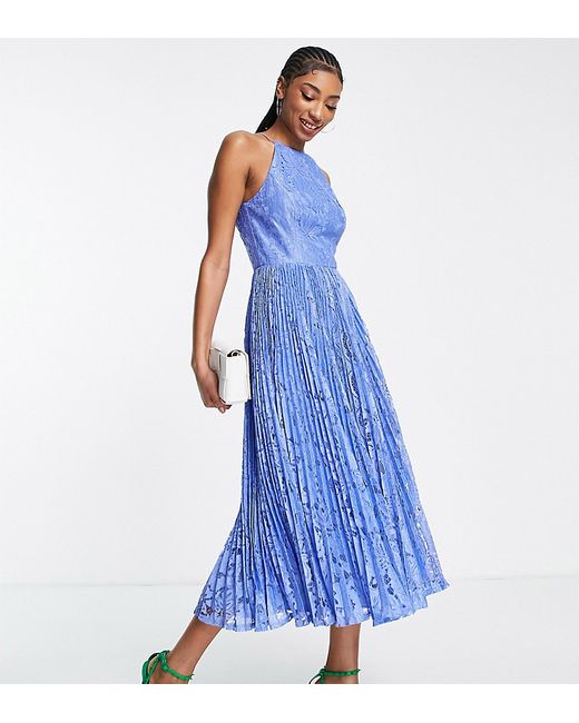 ASOS Tall DESIGN Tall pinny midi prom dress with pleated lace in