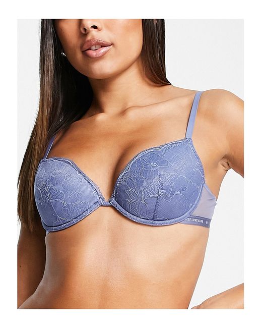 Women'secret lace padded plunge push up bra with slogan elastic detail in