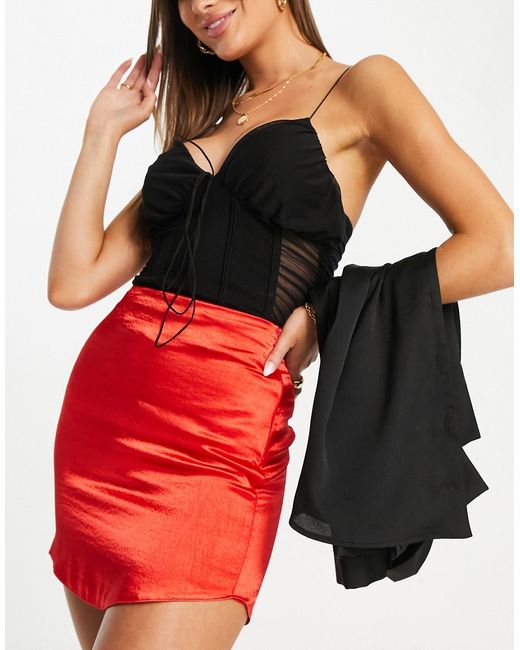 Asos Design satin mini skirt with curved hem in
