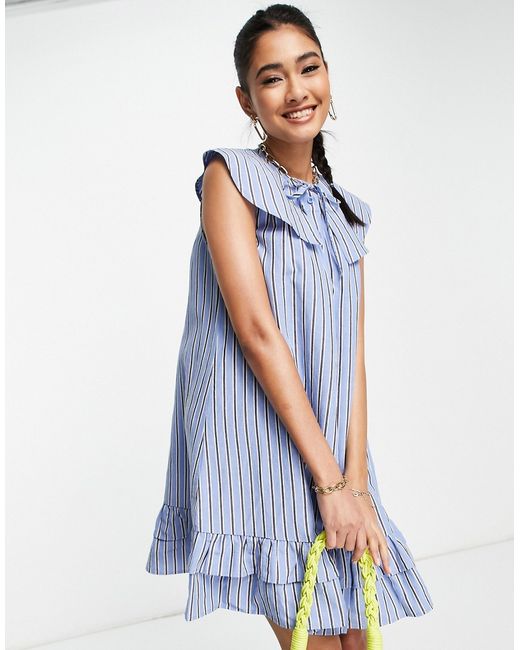 Whistles sleeveless mini dress with oversized collar in stripe